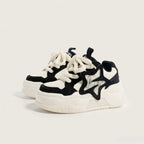 SoftSlipsy Star Platform Sneakers – Black & White Chunky Y2K Streetwear Shoes – Height Boost Casual Trainers