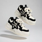 SoftSlipsy Star Platform Sneakers – Black & White Chunky Y2K Streetwear Shoes – Height Boost Casual Trainers