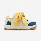SoftSlipsy Yellow Star Sneakers – Casual Y2K Streetwear Shoes – Denim Panel Trainers