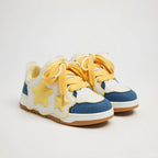 SoftSlipsy Yellow Star Sneakers – Casual Y2K Streetwear Shoes – Denim Panel Trainers