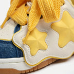 SoftSlipsy Yellow Star Sneakers – Casual Y2K Streetwear Shoes – Denim Panel Trainers