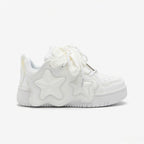 SoftSlipsy All White Star Sneakers – Minimal Y2K Streetwear Shoes – Clean Casual Trainers
