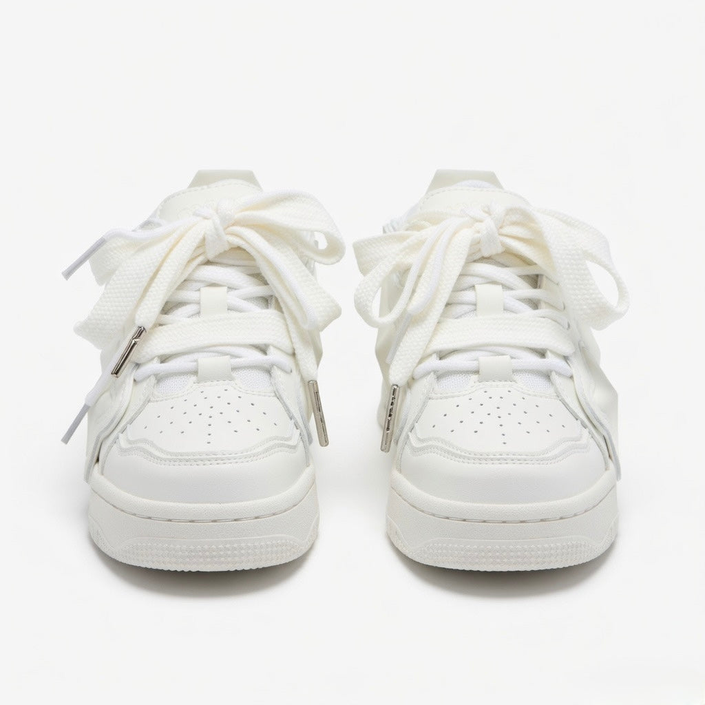 SoftSlipsy All White Star Sneakers – Minimal Y2K Streetwear Shoes – Clean Casual Trainers