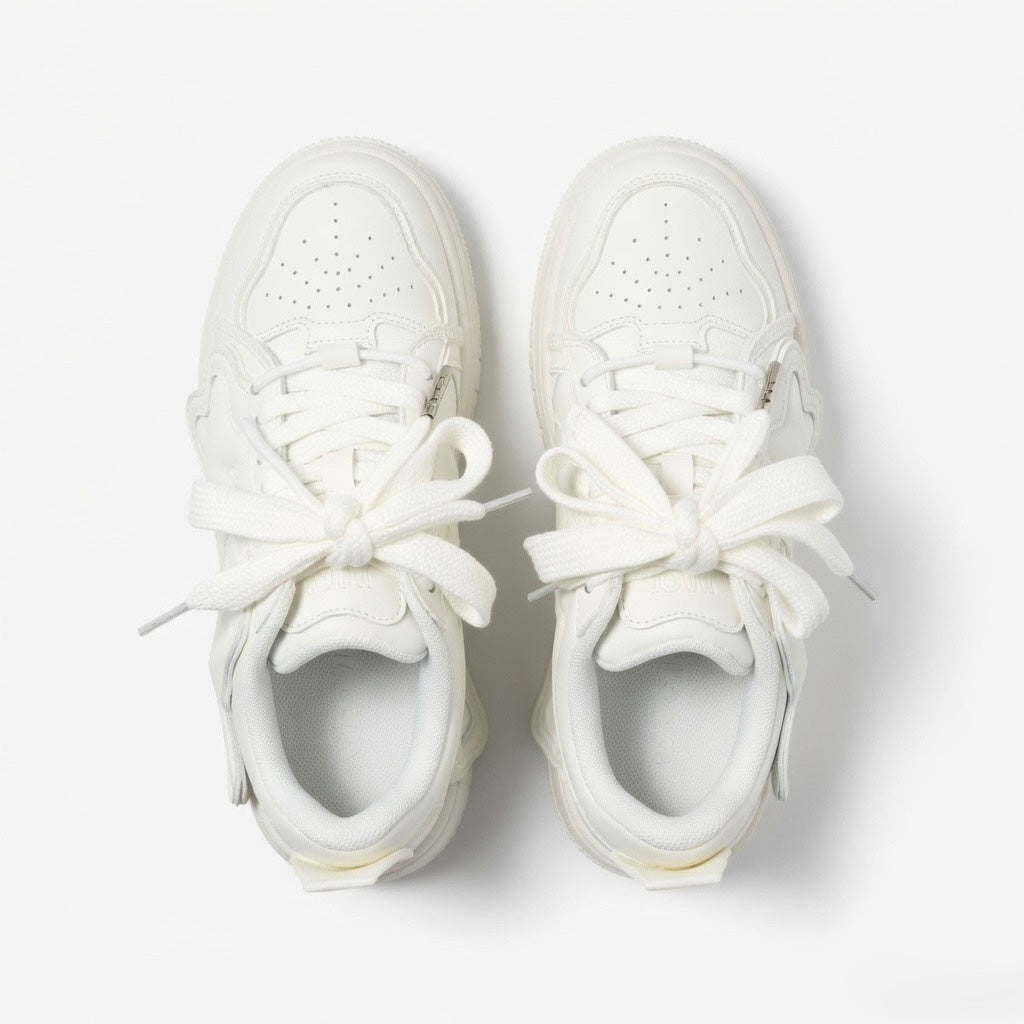 SoftSlipsy All White Star Sneakers – Minimal Y2K Streetwear Shoes – Clean Casual Trainers