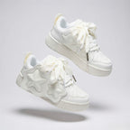 SoftSlipsy All White Star Sneakers – Minimal Y2K Streetwear Shoes – Clean Casual Trainers