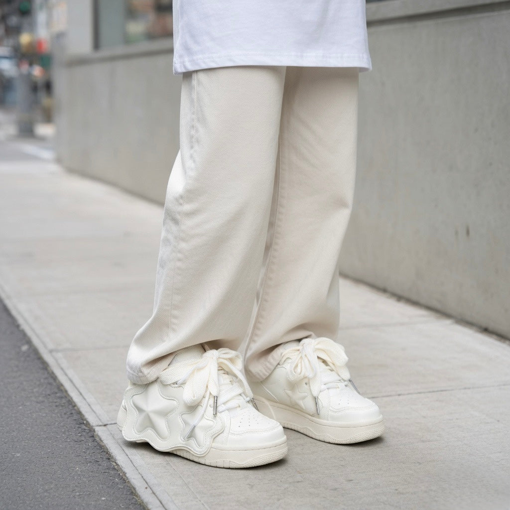 SoftSlipsy All White Star Sneakers – Minimal Y2K Streetwear Shoes – Clean Casual Trainers
