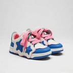SoftSlipsy Color Block Star Sneakers – Blue Pink Y2K Streetwear Shoes – Casual Low Top Trainers