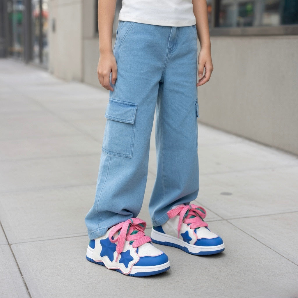 SoftSlipsy Color Block Star Sneakers – Blue Pink Y2K Streetwear Shoes – Casual Low Top Trainers