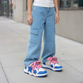 SoftSlipsy Color Block Star Sneakers – Blue Pink Y2K Streetwear Shoes – Casual Low Top Trainers