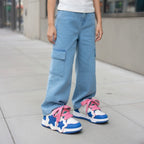 SoftSlipsy Color Block Star Sneakers – Blue Pink Y2K Streetwear Shoes – Casual Low Top Trainers