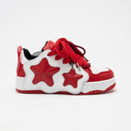 SoftSlipsy Red Star Sneakers – Red White Y2K Streetwear Shoes – Casual Low Top Trainers