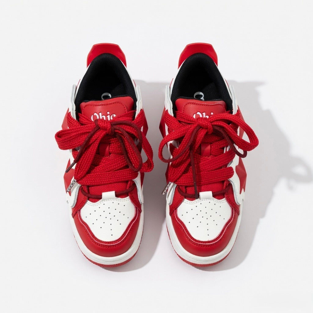 SoftSlipsy Red Star Sneakers – Red White Y2K Streetwear Shoes – Casual Low Top Trainers