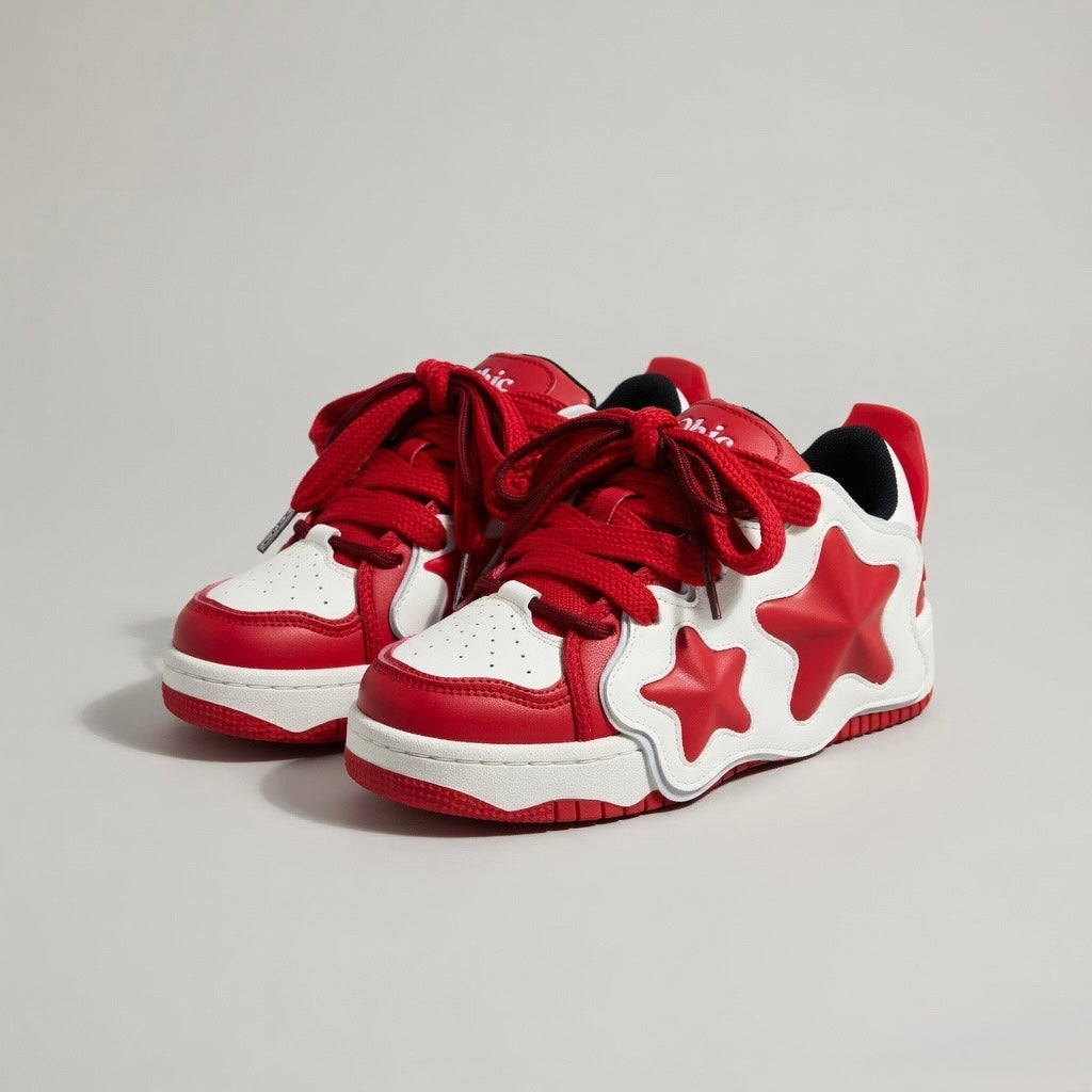 SoftSlipsy Red Star Sneakers – Red White Y2K Streetwear Shoes – Casual Low Top Trainers