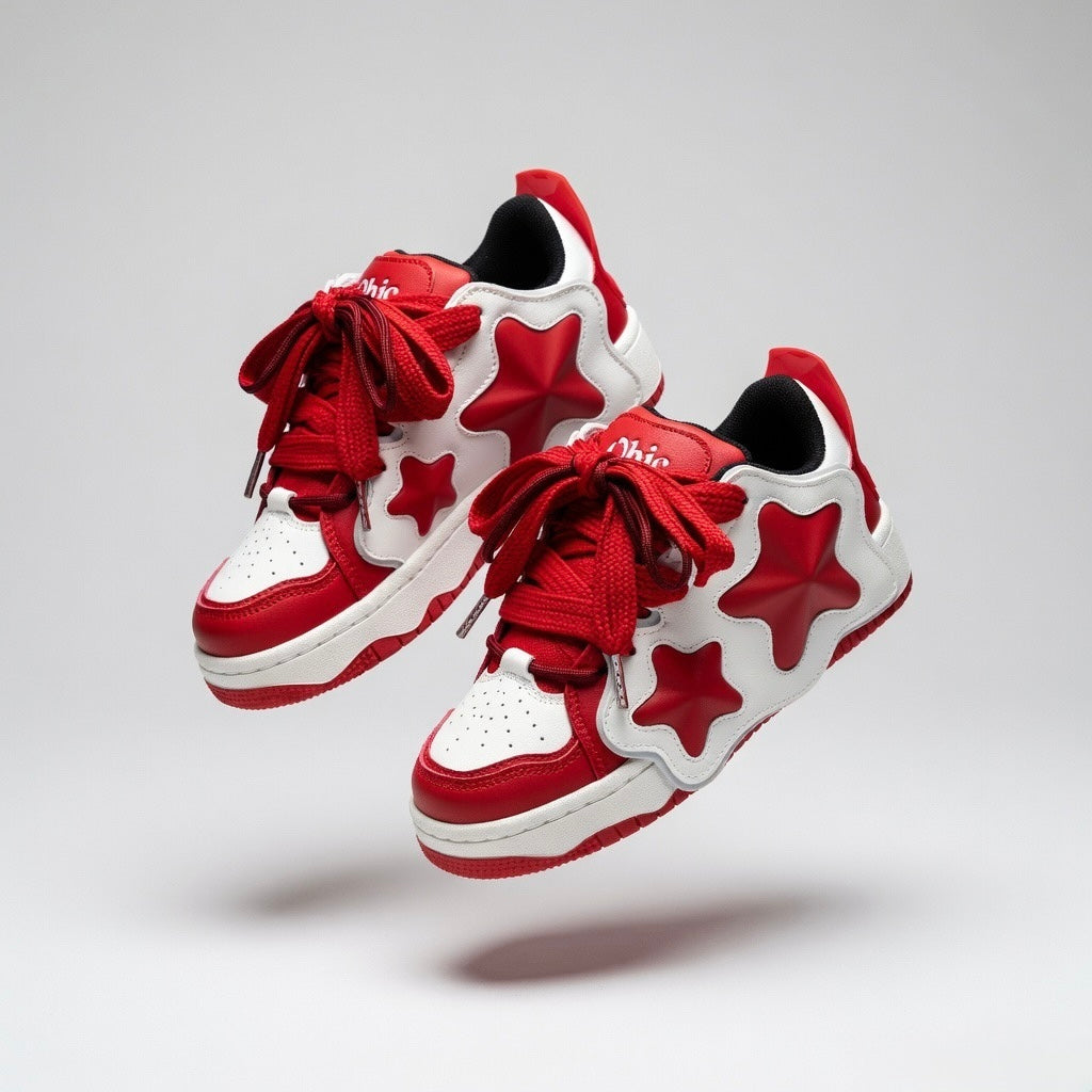 SoftSlipsy Red Star Sneakers – Red White Y2K Streetwear Shoes – Casual Low Top Trainers