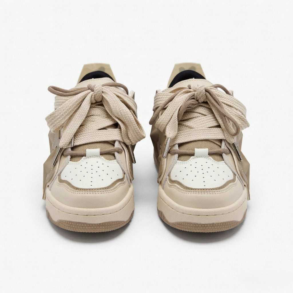 SoftSlipsy Beige Star Sneakers – Neutral Y2K Streetwear Shoes – Casual Low Top Trainers