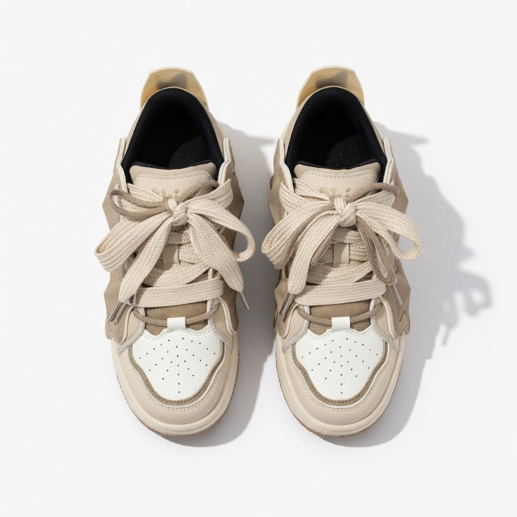 SoftSlipsy Beige Star Sneakers – Neutral Y2K Streetwear Shoes – Casual Low Top Trainers