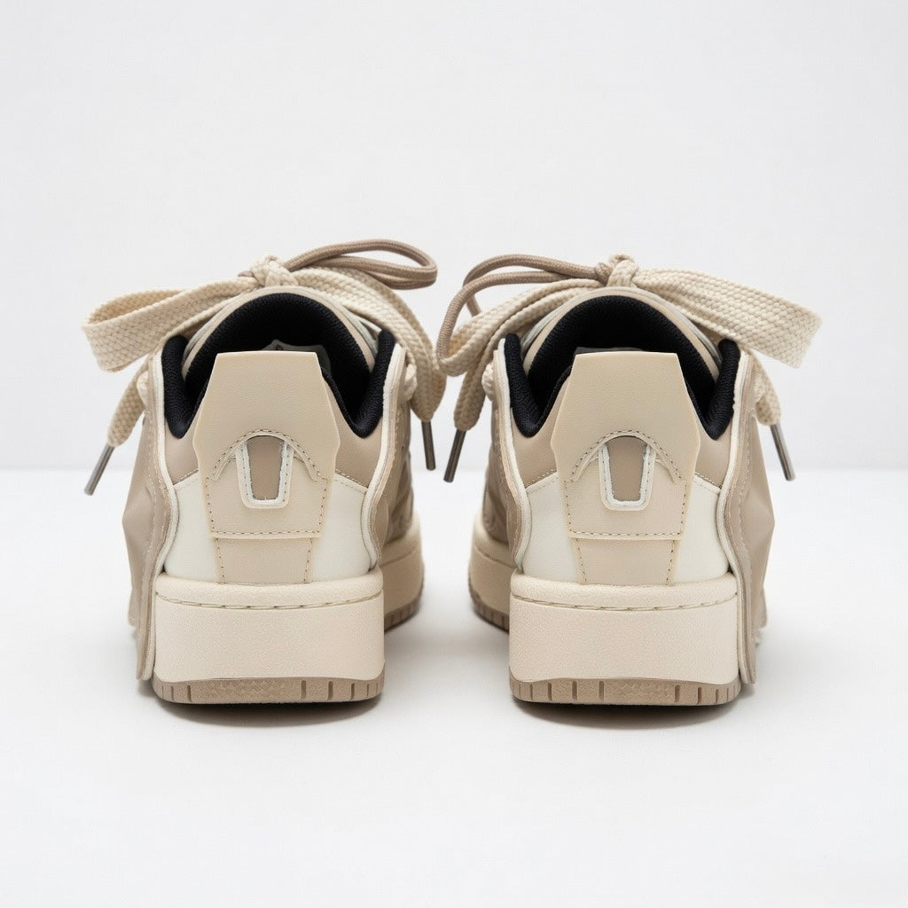 SoftSlipsy Beige Star Sneakers – Neutral Y2K Streetwear Shoes – Casual Low Top Trainers