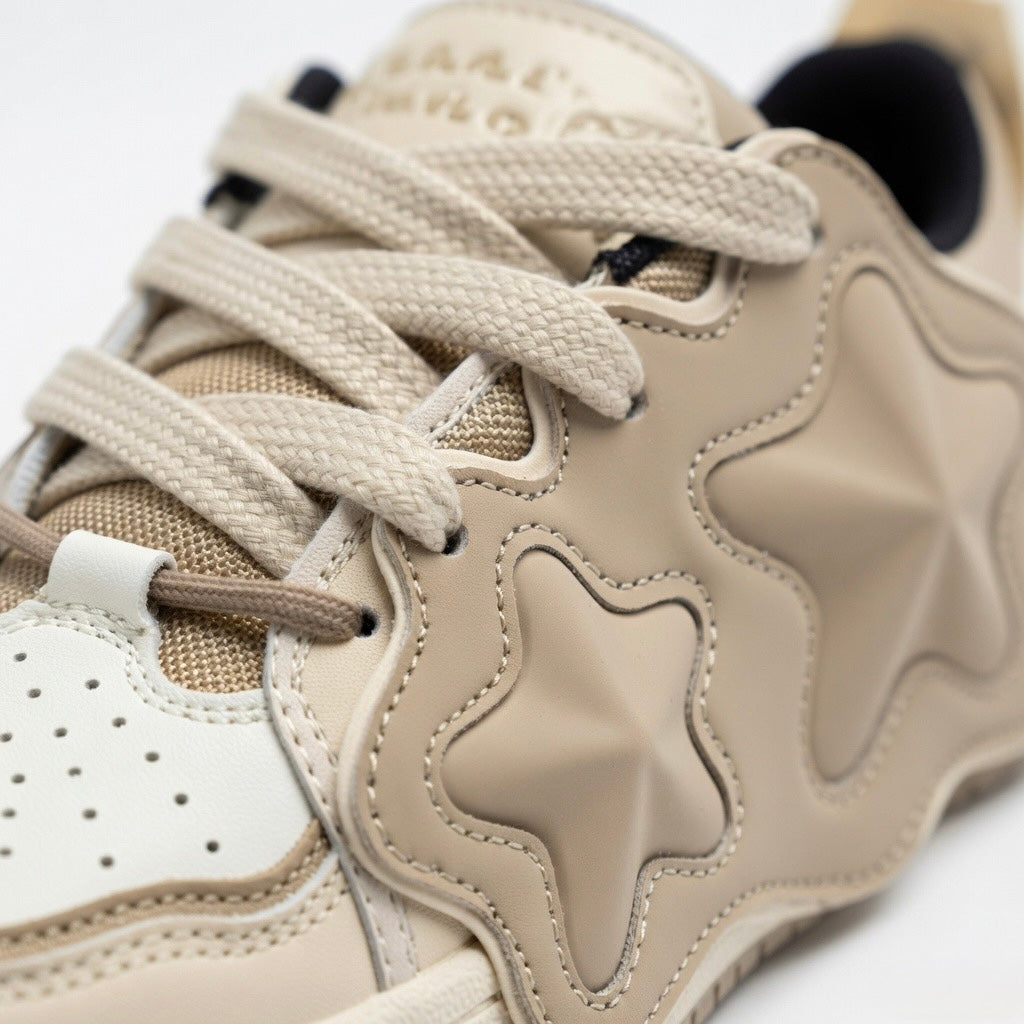 SoftSlipsy Beige Star Sneakers – Neutral Y2K Streetwear Shoes – Casual Low Top Trainers