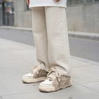 SoftSlipsy Beige Star Sneakers – Neutral Y2K Streetwear Shoes – Casual Low Top Trainers