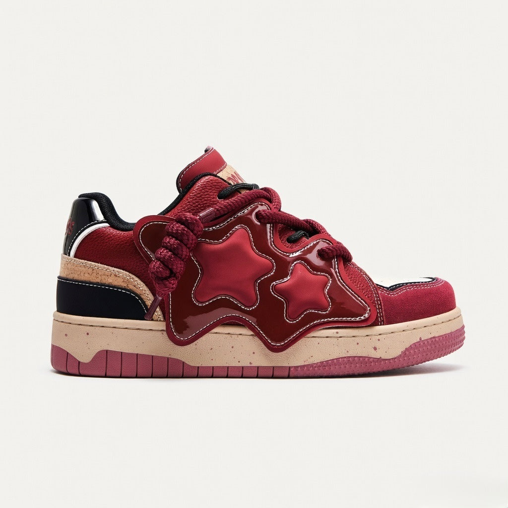 SoftSlipsy Burgundy Star Sneakers – Red Y2K Streetwear Shoes – Casual Low Top Trainers