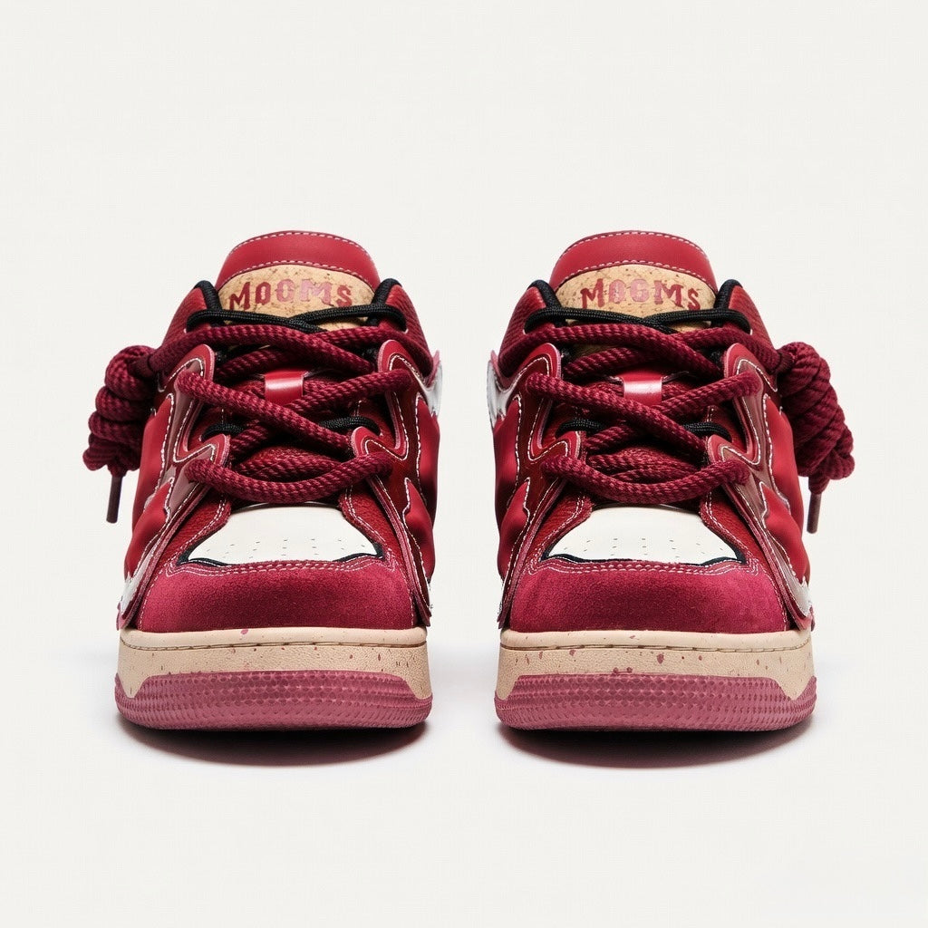 SoftSlipsy Burgundy Star Sneakers – Red Y2K Streetwear Shoes – Casual Low Top Trainers