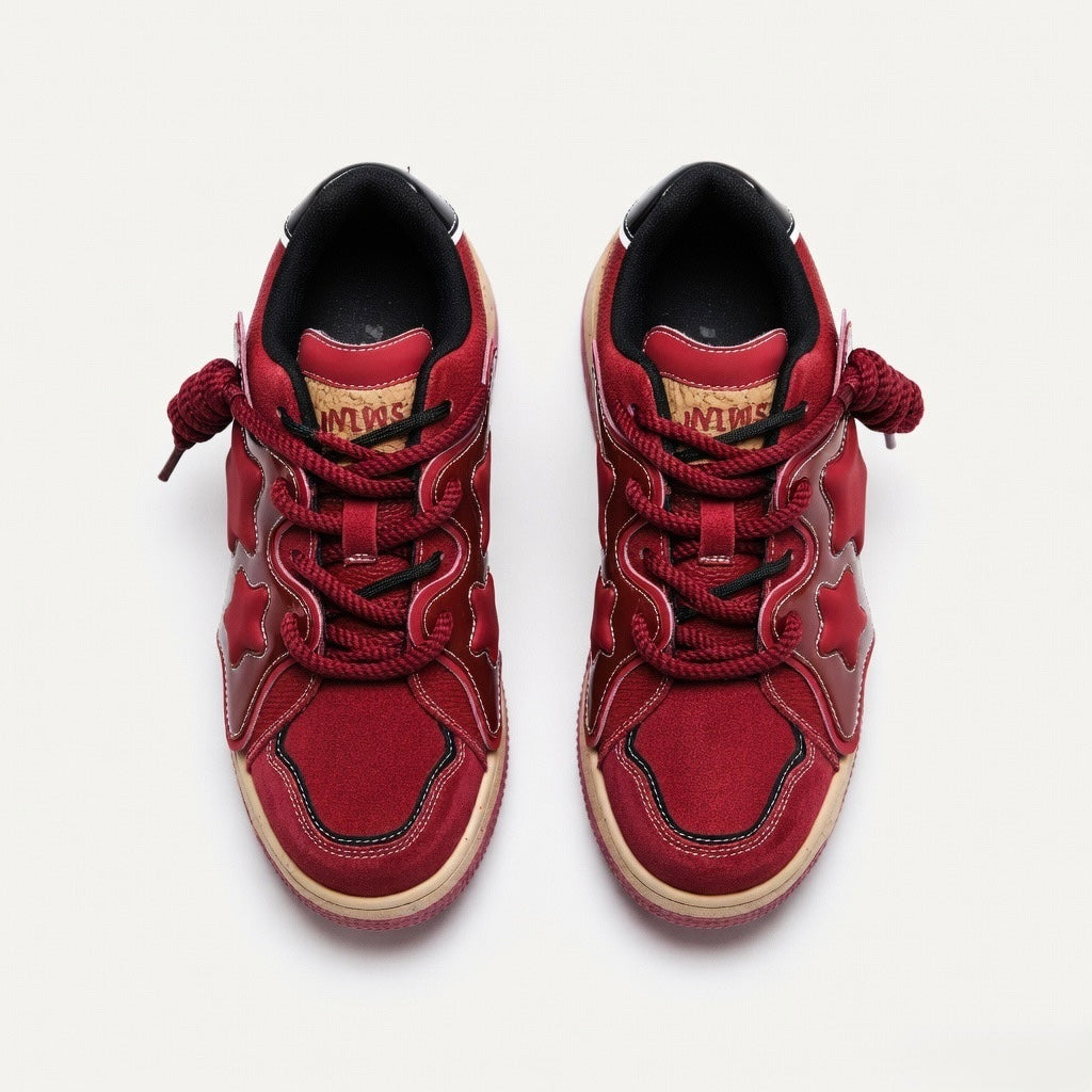 SoftSlipsy Burgundy Star Sneakers – Red Y2K Streetwear Shoes – Casual Low Top Trainers