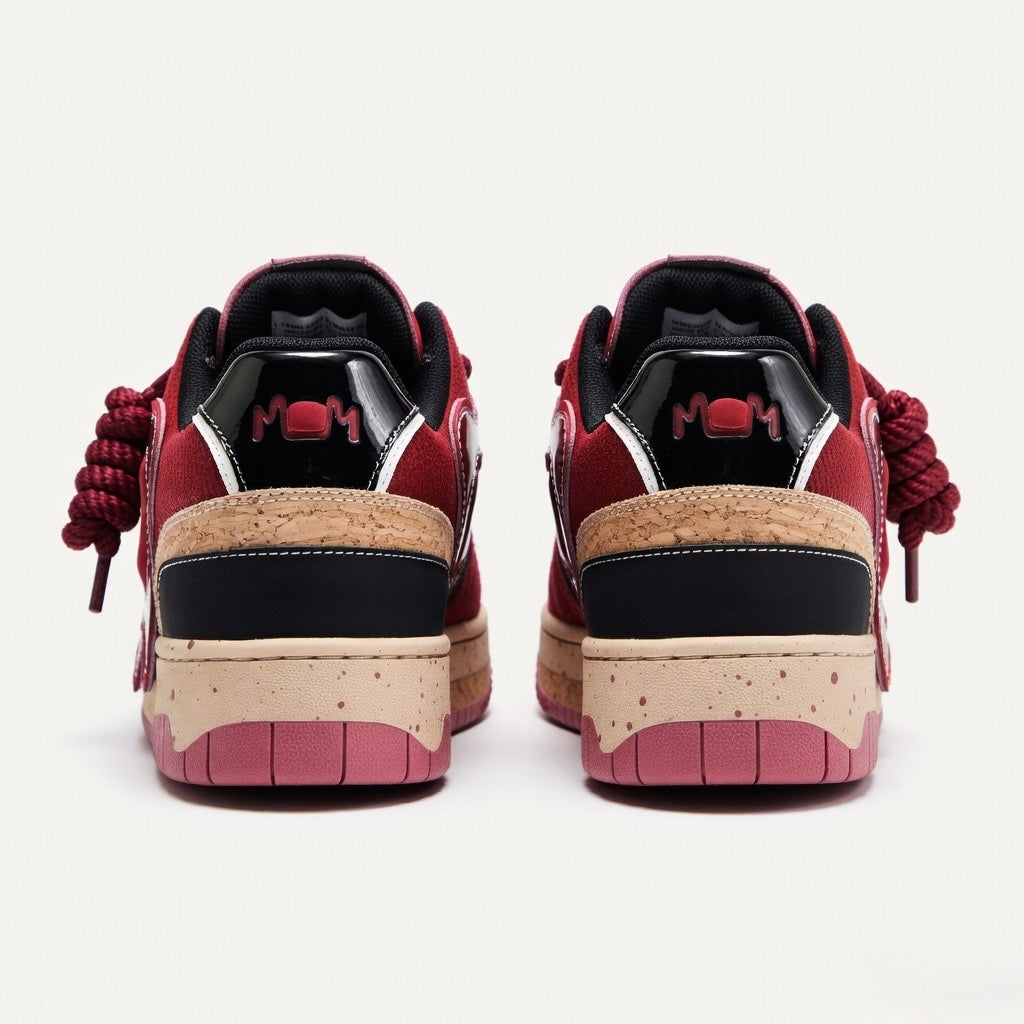 SoftSlipsy Burgundy Star Sneakers – Red Y2K Streetwear Shoes – Casual Low Top Trainers