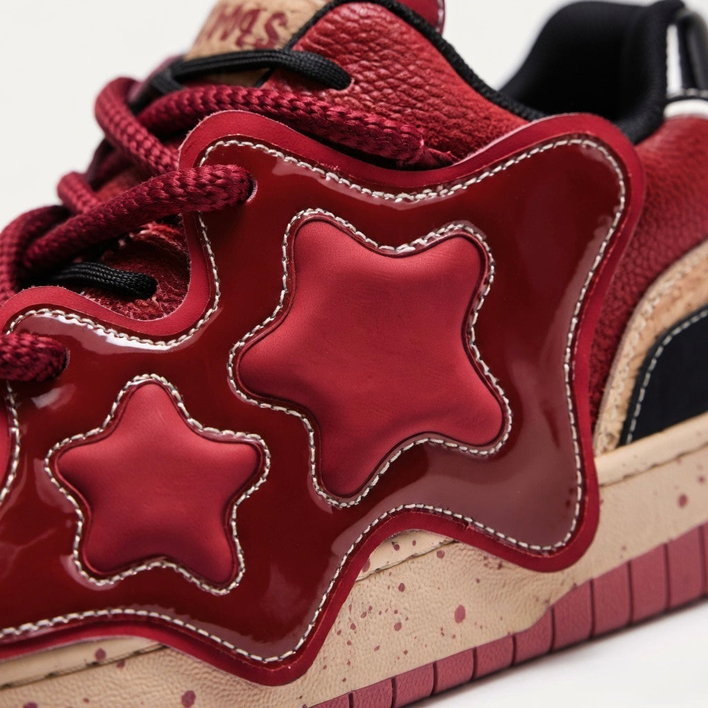 SoftSlipsy Burgundy Star Sneakers – Red Y2K Streetwear Shoes – Casual Low Top Trainers