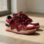 SoftSlipsy Burgundy Star Sneakers – Red Y2K Streetwear Shoes – Casual Low Top Trainers