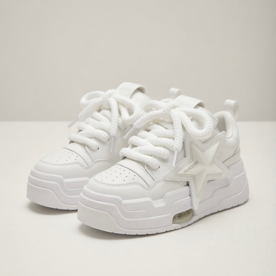 SoftSlipsy White Star Platform Sneakers – Chunky Y2K Streetwear Shoes – Height Boost Trainers