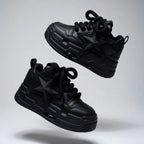 SoftSlipsy Black Star Platform Sneakers – All Black Chunky Y2K Streetwear Shoes – Height Boost Trainers