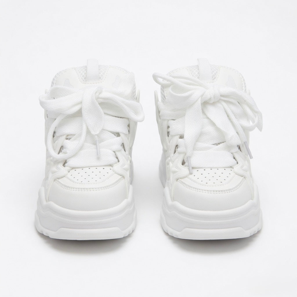 SoftSlipsy White Star Platform Sneakers – Chunky Y2K Streetwear Shoes – Height Boost Trainers