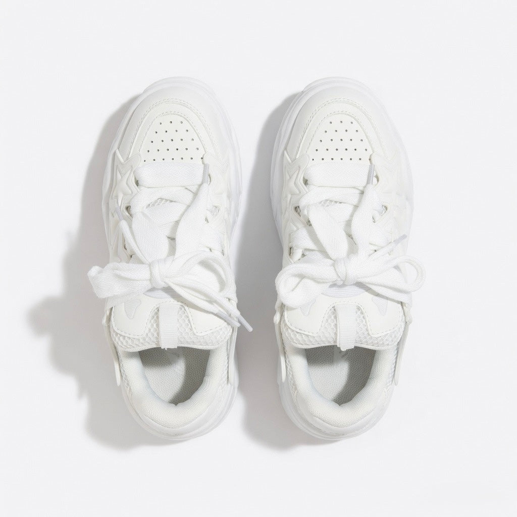 SoftSlipsy White Star Platform Sneakers – Chunky Y2K Streetwear Shoes – Height Boost Trainers