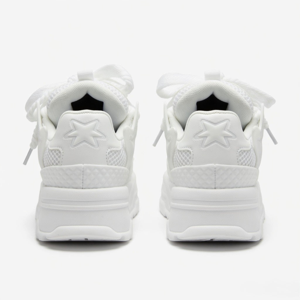 SoftSlipsy White Star Platform Sneakers – Chunky Y2K Streetwear Shoes – Height Boost Trainers