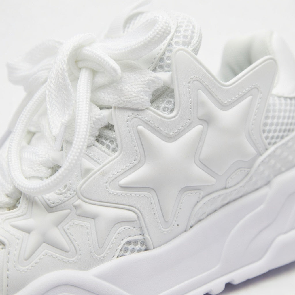 SoftSlipsy White Chunky Star Sneakers – Platform Y2K Streetwear Shoes – All White Trainers