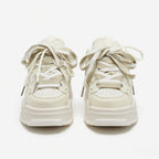 SoftSlipsy Cream Star Platform Sneakers – Neutral Chunky Y2K Streetwear Trainers – Height Boost Shoes