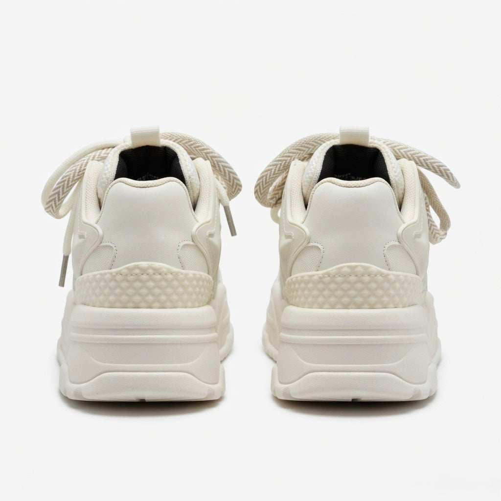 SoftSlipsy Cream Star Platform Sneakers – Neutral Chunky Y2K Streetwear Trainers – Height Boost Shoes