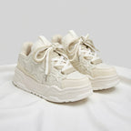 SoftSlipsy Cream Star Platform Sneakers – Neutral Chunky Y2K Streetwear Trainers – Height Boost Shoes