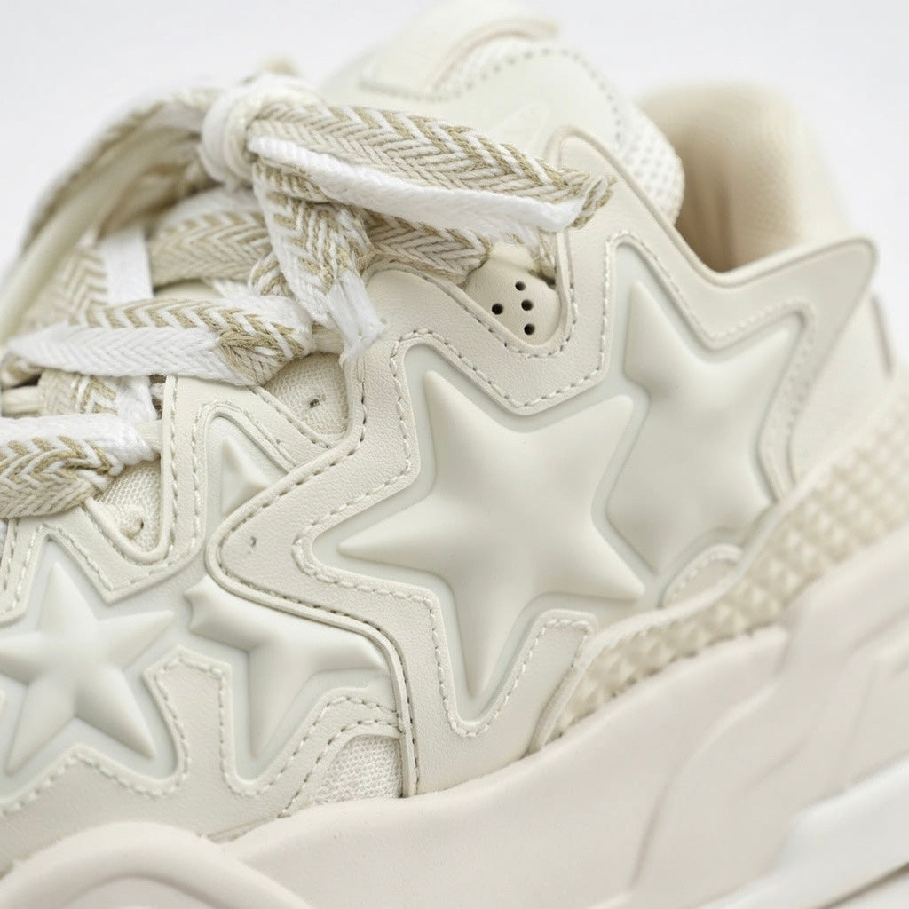 SoftSlipsy Cream Star Platform Sneakers – Neutral Chunky Y2K Streetwear Trainers – Height Boost Shoes