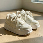 SoftSlipsy Cream Star Platform Sneakers – Neutral Chunky Y2K Streetwear Trainers – Height Boost Shoes