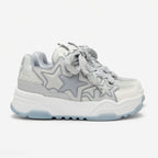 SoftSlipsy Ice Blue Star Platform Sneakers – Chunky Y2K Streetwear Trainers – Height Boost Sneakers