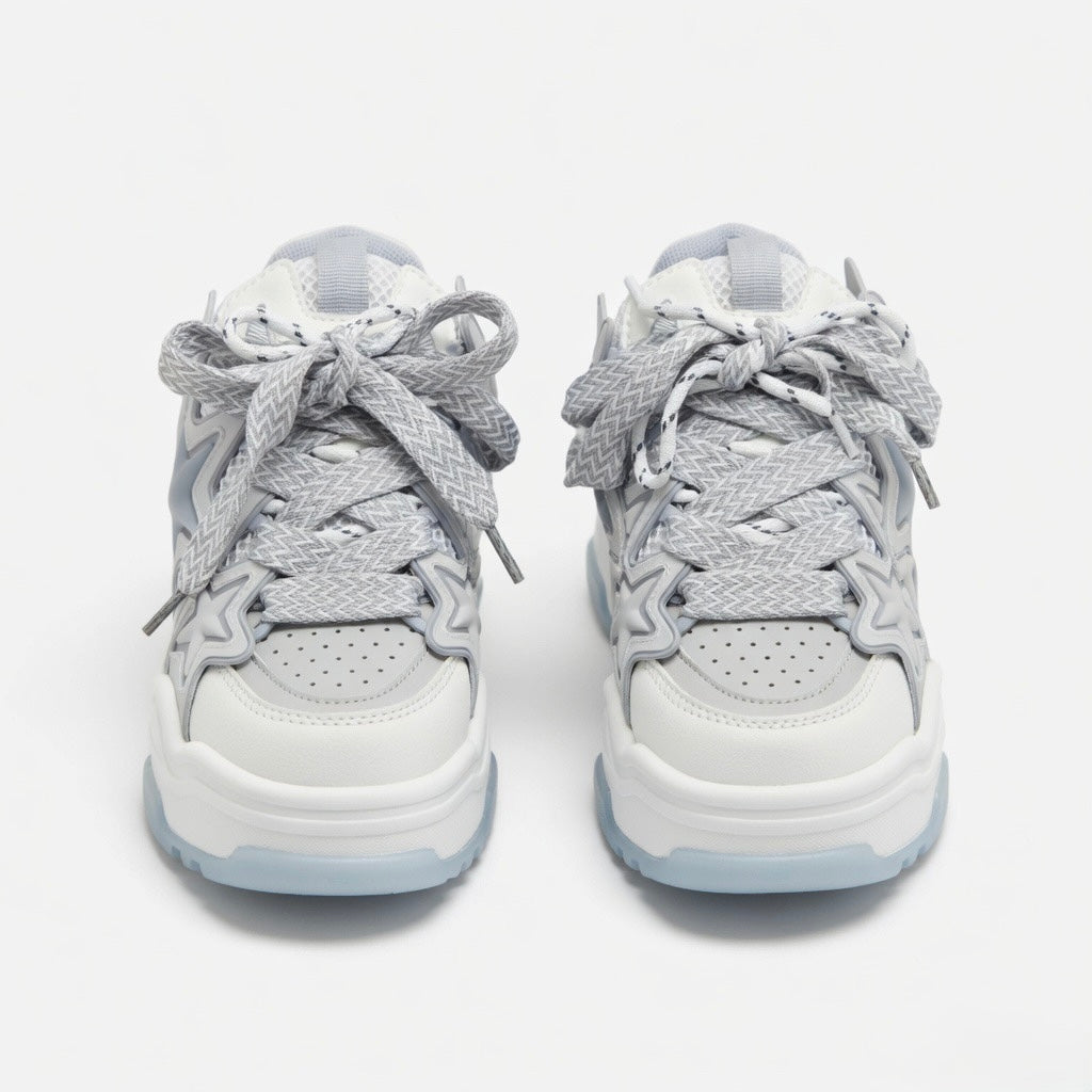 SoftSlipsy Ice Blue Star Platform Sneakers – Chunky Y2K Streetwear Trainers – Height Boost Sneakers