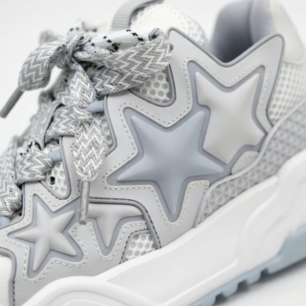 SoftSlipsy Ice Blue Star Platform Sneakers – Chunky Y2K Streetwear Trainers – Height Boost Sneakers