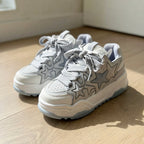SoftSlipsy Ice Blue Star Platform Sneakers – Chunky Y2K Streetwear Trainers – Height Boost Sneakers