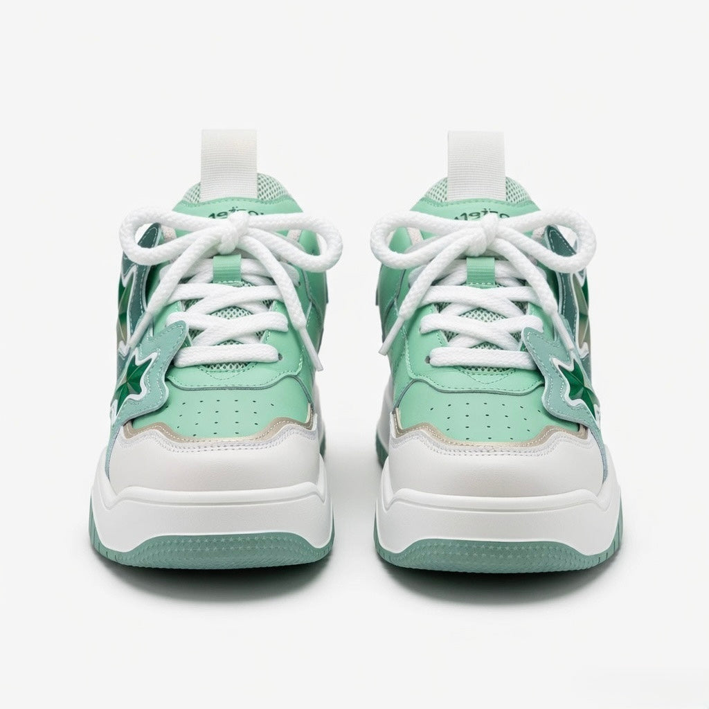 SoftSlipsy Mint Green Star Sneakers – Chunky Y2K Streetwear Trainers – Platform Casual Shoes