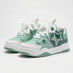 SoftSlipsy Mint Green Star Sneakers – Chunky Y2K Streetwear Trainers – Platform Casual Shoes