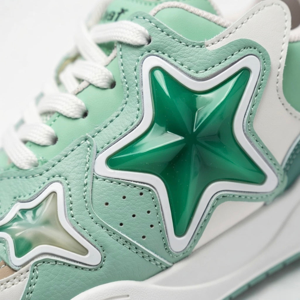SoftSlipsy Mint Green Star Sneakers – Chunky Y2K Streetwear Trainers – Platform Casual Shoes