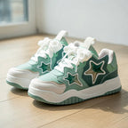 SoftSlipsy Mint Green Star Sneakers – Chunky Y2K Streetwear Trainers – Platform Casual Shoes