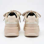 SoftSlipsy Beige Star Platform Sneakers – Chunky Neutral Y2K Streetwear Trainers – Height Boost Shoes