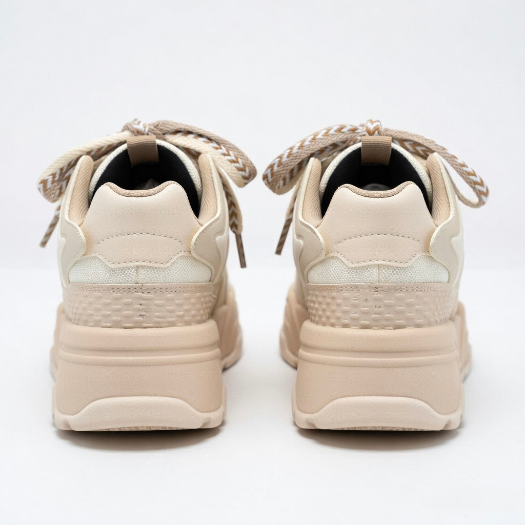SoftSlipsy Beige Star Platform Sneakers – Chunky Neutral Y2K Streetwear Trainers – Height Boost Shoes